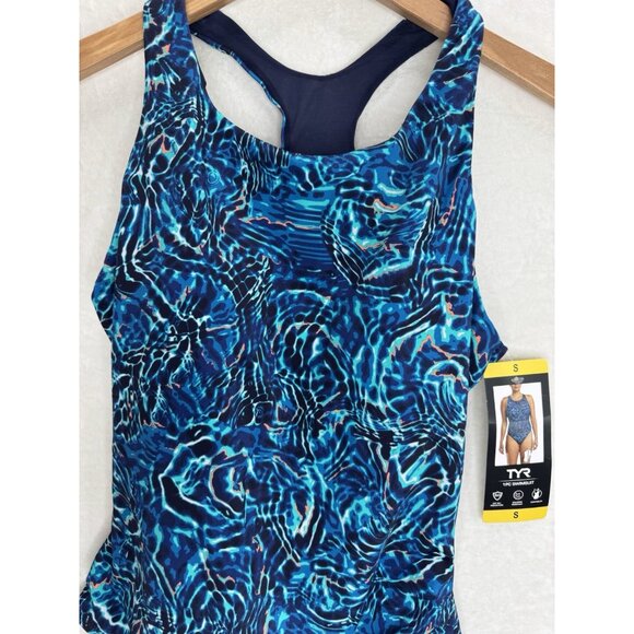 TYR 1-Piece Swimsuit Womens Blue Racerback Removable Cups Control Fit NWT Size S - Picture 2 of 8